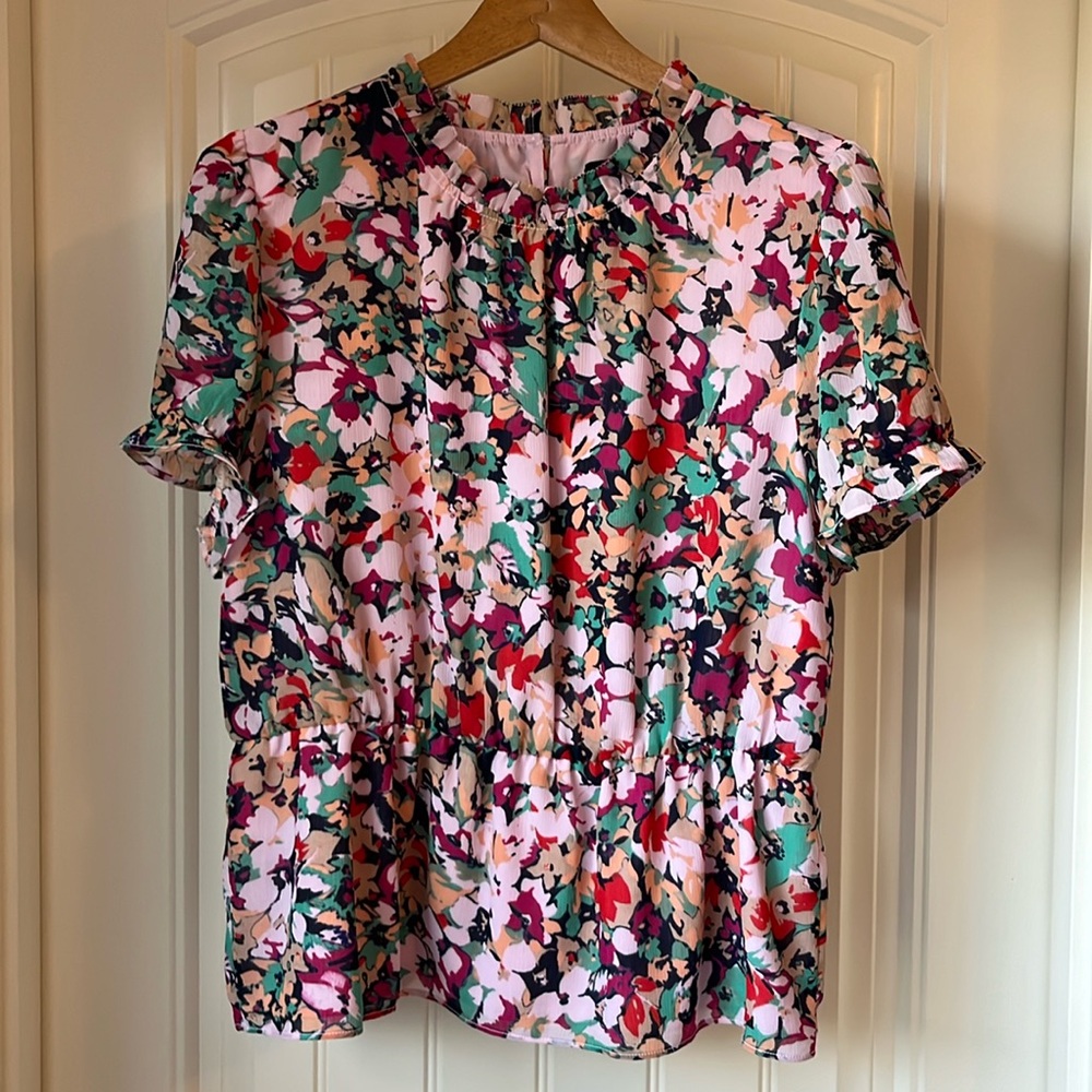 J Crew floral ruffle sleeve blouse